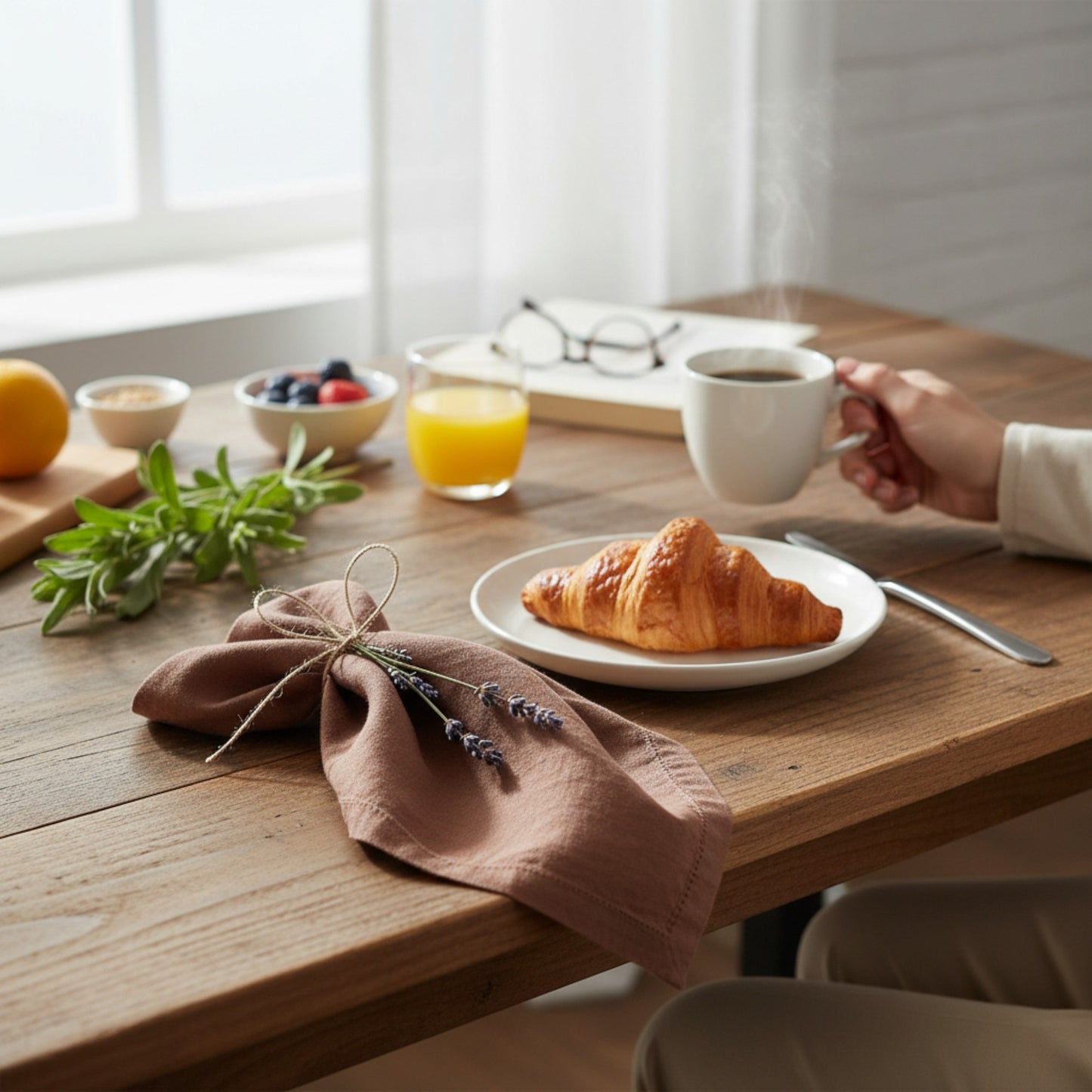 Hemstitched Linen Napkins – Hazelnut Brown – 50cm x 50cm – Stonewashed Pure Linen Cloth Dinner Napkins – 100% French Flax – Set of 4