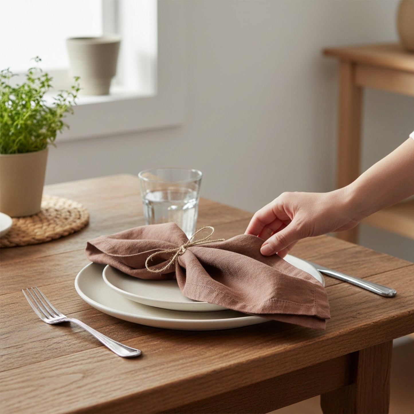 Hemstitched Linen Napkins – Hazelnut Brown – 50cm x 50cm – Stonewashed Pure Linen Cloth Dinner Napkins – 100% French Flax – Set of 4