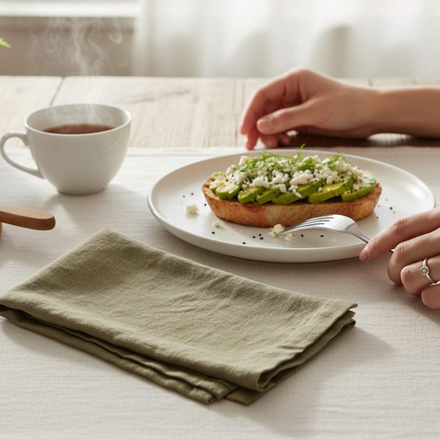 Olive Green Linen Napkins – 100% French Flax – Stonewashed Pure Linen Cloth Napkins – Mitered Corners – Set of 4