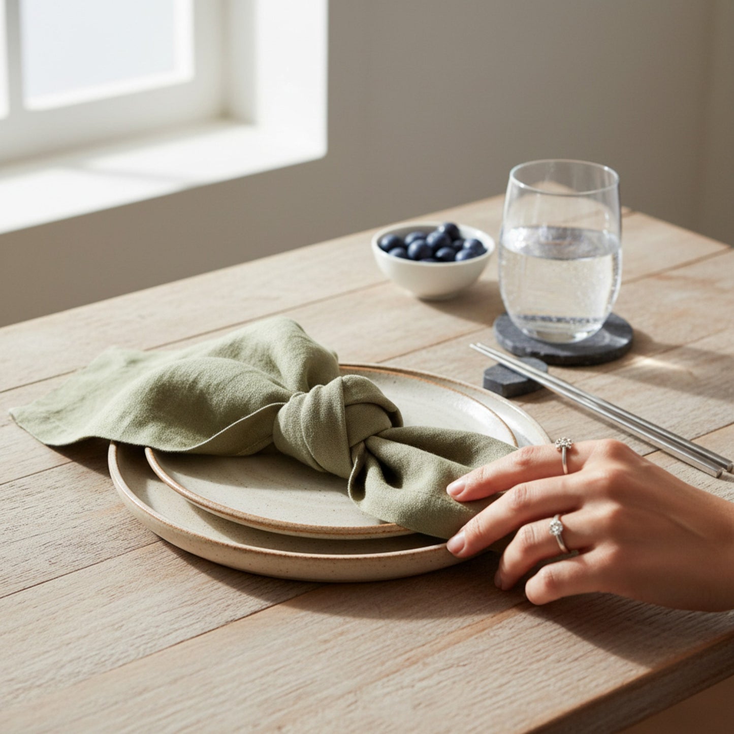 Olive Green Linen Napkins – 100% French Flax – Stonewashed Pure Linen Cloth Napkins – Mitered Corners – Set of 4