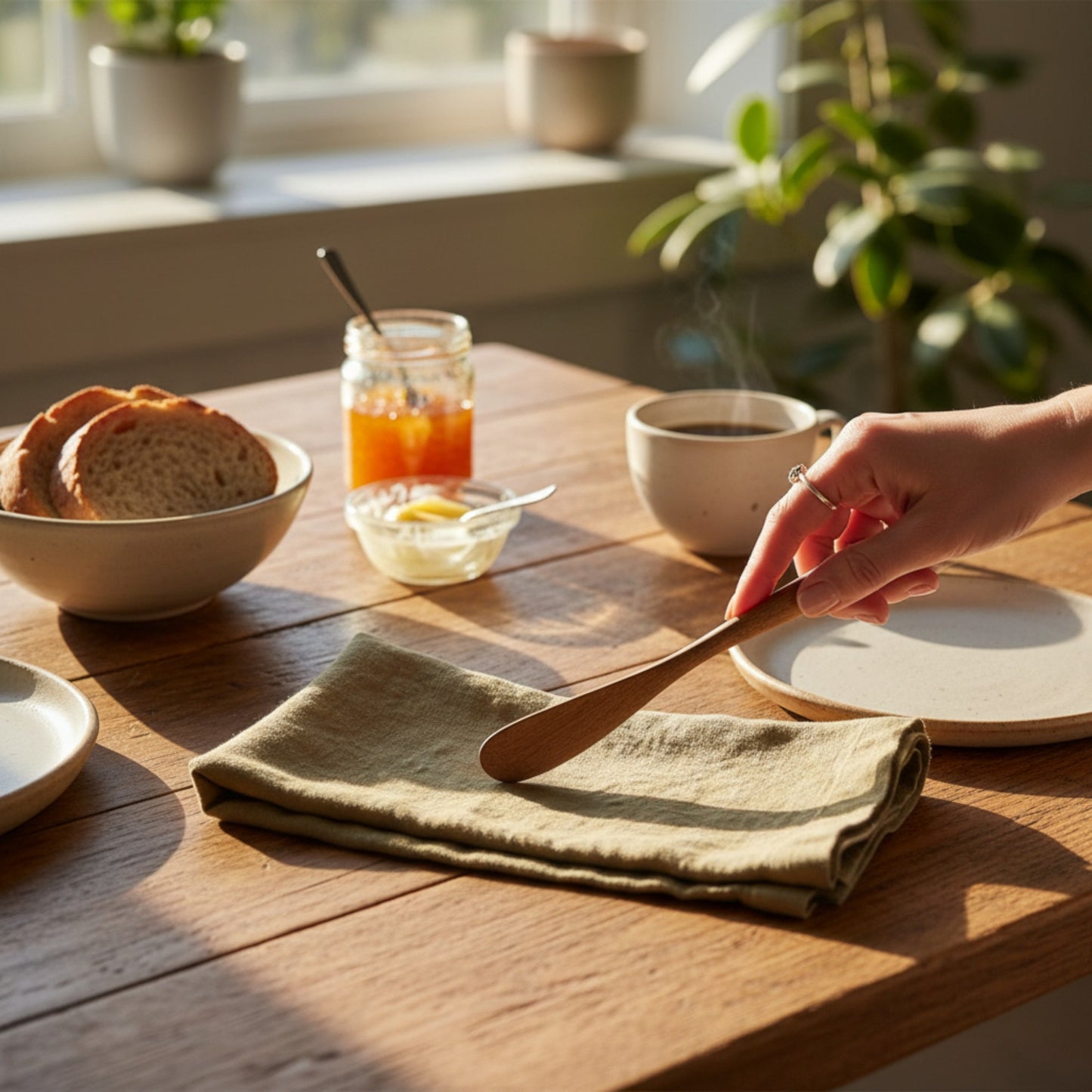 Olive Green Linen Napkins – 100% French Flax – Stonewashed Pure Linen Cloth Napkins – Mitered Corners – Set of 4