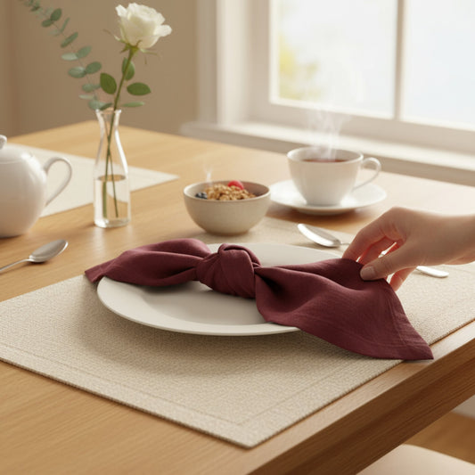 Burgundy Linen Napkins – 100% French Flax – Stonewashed Pure Linen Cloth Napkins – Size 45cm x 45cm – Set of 4