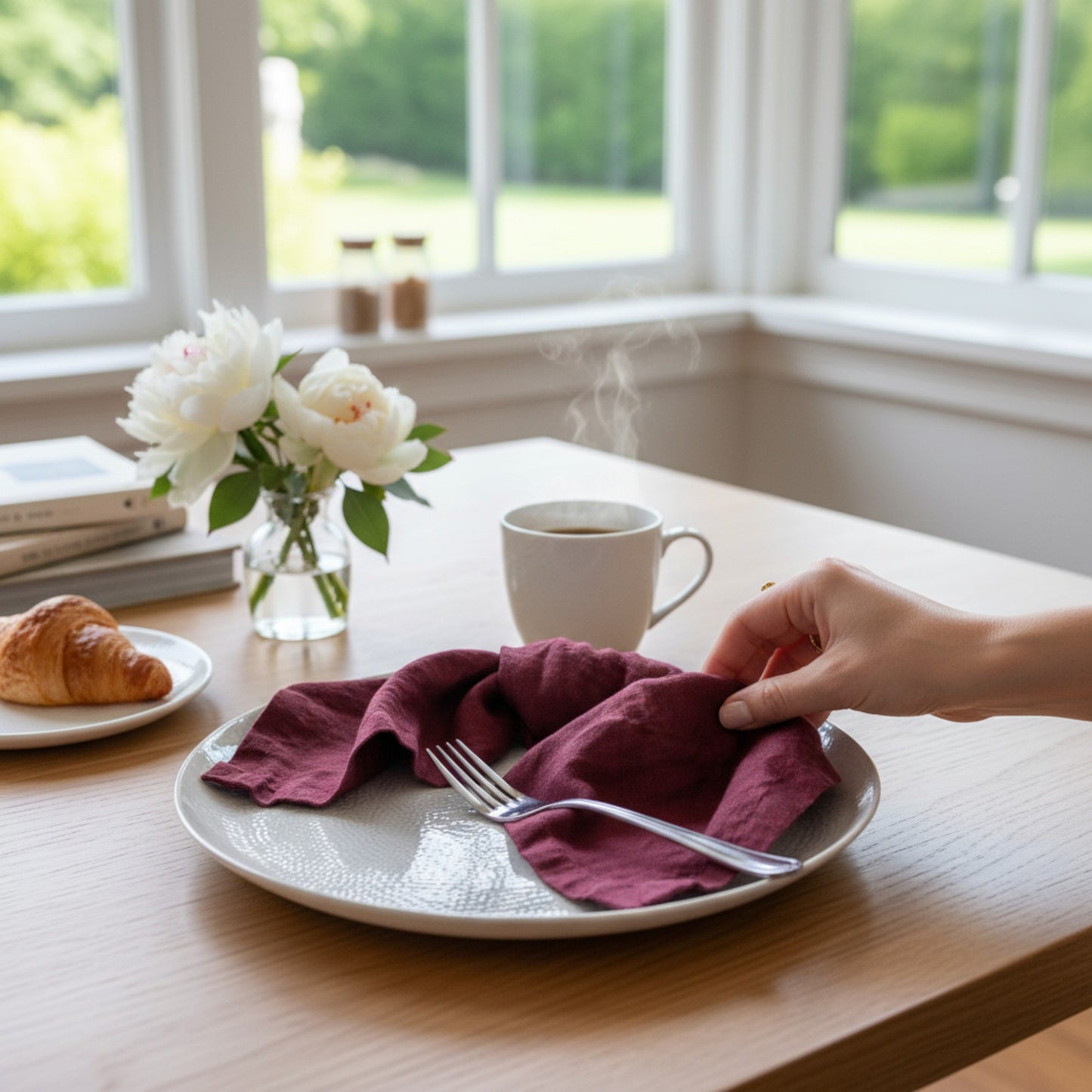 Burgundy Linen Napkins – 100% French Flax – Stonewashed Pure Linen Cloth Napkins – Size 45cm x 45cm – Set of 4