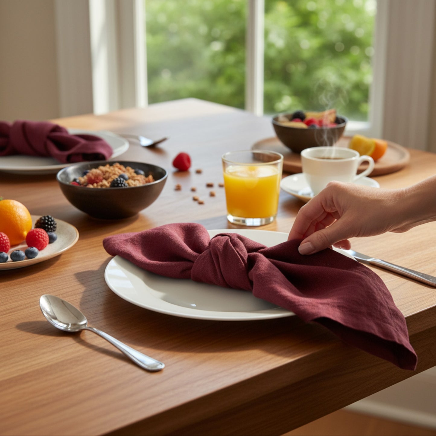 Burgundy Linen Napkins – 100% French Flax – Stonewashed Pure Linen Cloth Napkins – Size 45cm x 45cm – Set of 4