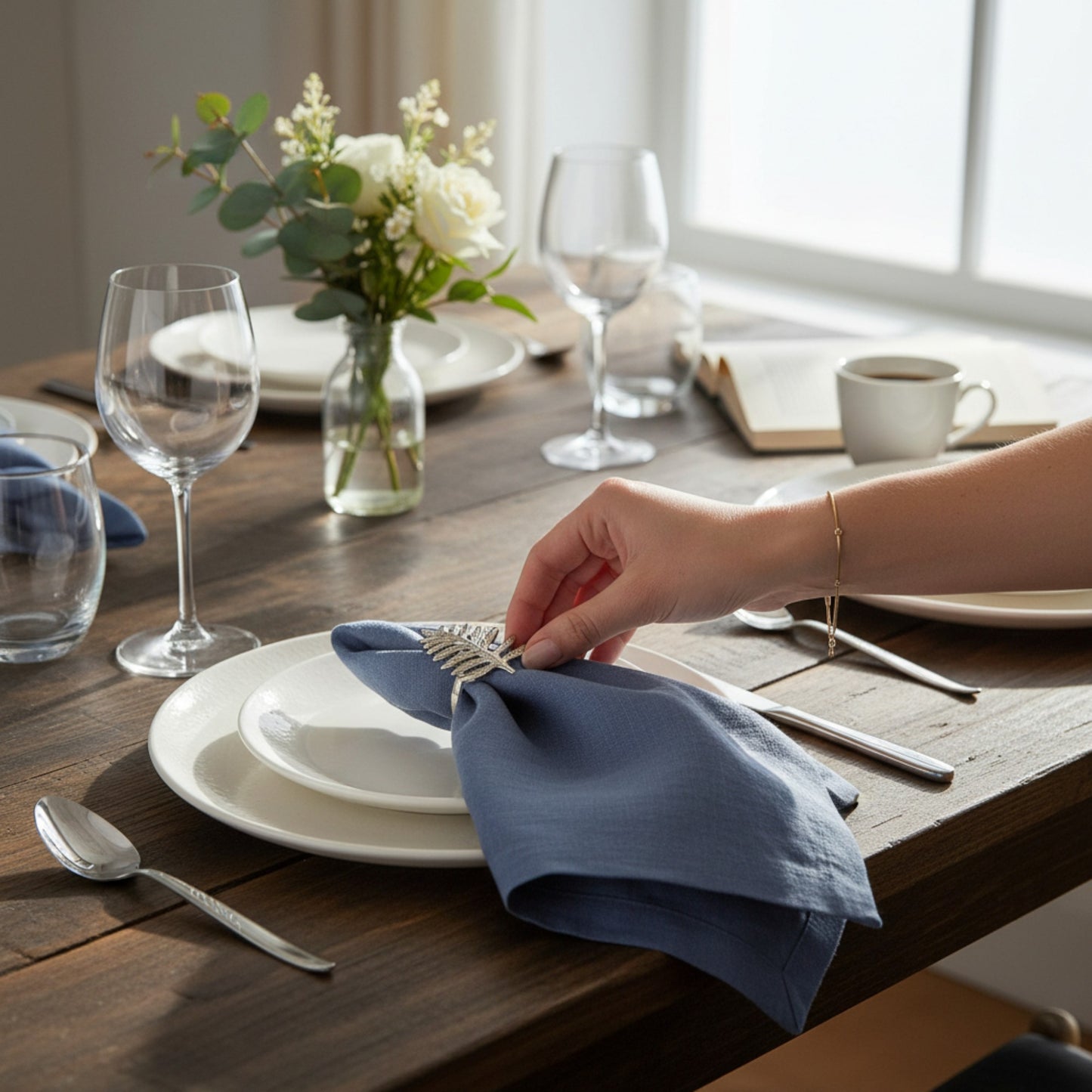 Rustic Navy Blue Linen Napkins – 100% French Flax – Stonewashed Pure Linen Cloth Napkins – Mitered Corners – Set of 4