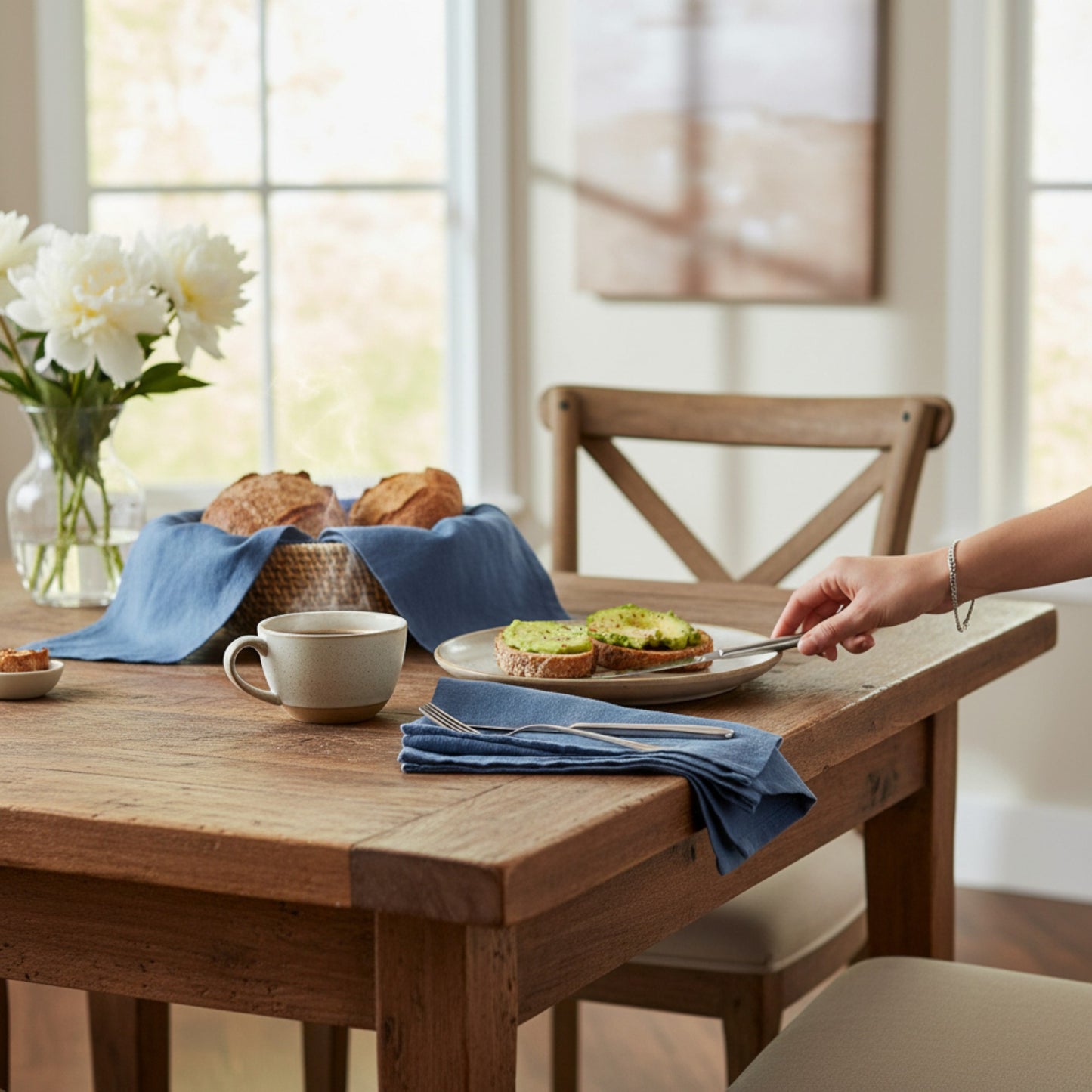Rustic Navy Blue Linen Napkins – 100% French Flax – Stonewashed Pure Linen Cloth Napkins – Mitered Corners – Set of 4