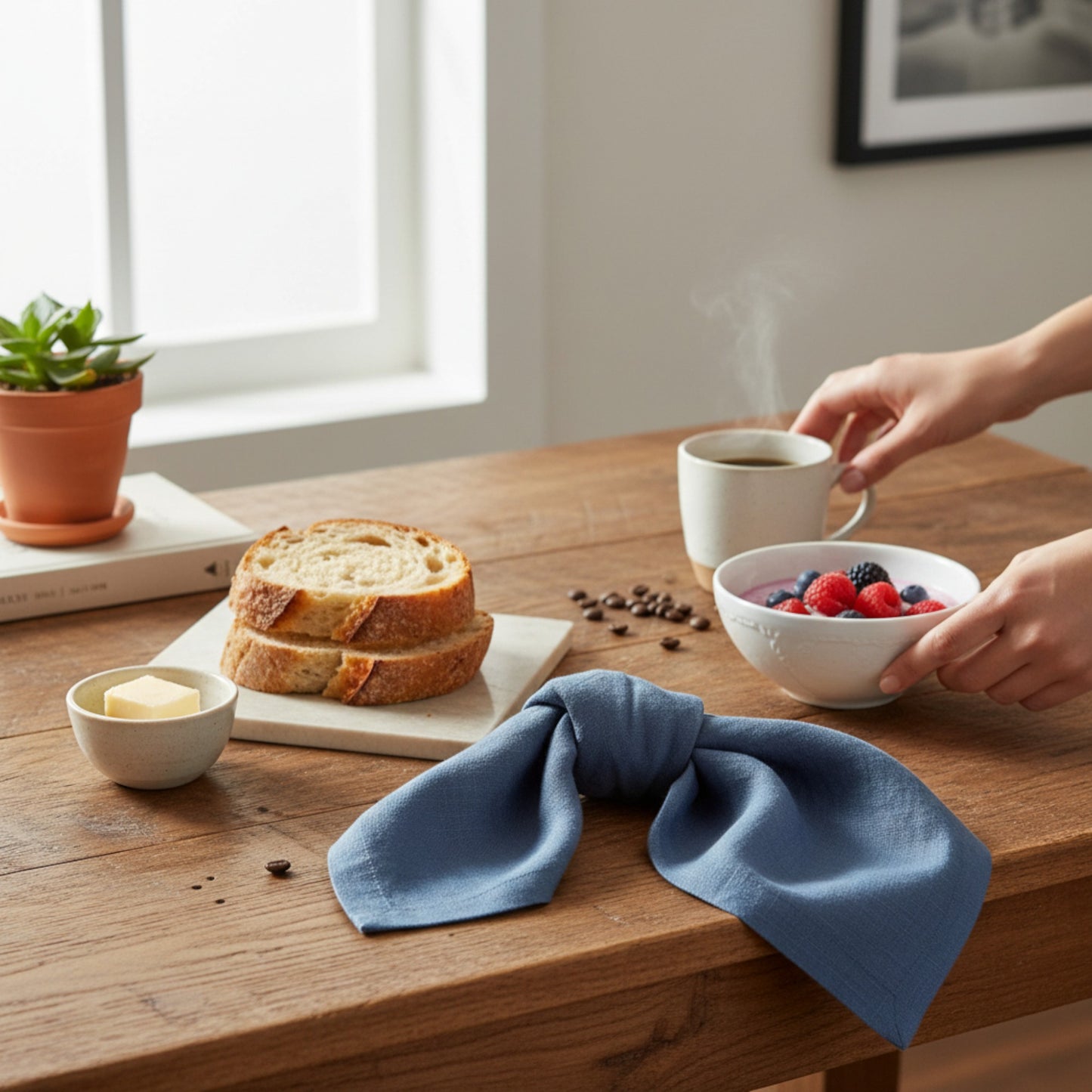 Rustic Navy Blue Linen Napkins – 100% French Flax – Stonewashed Pure Linen Cloth Napkins – Mitered Corners – Set of 4