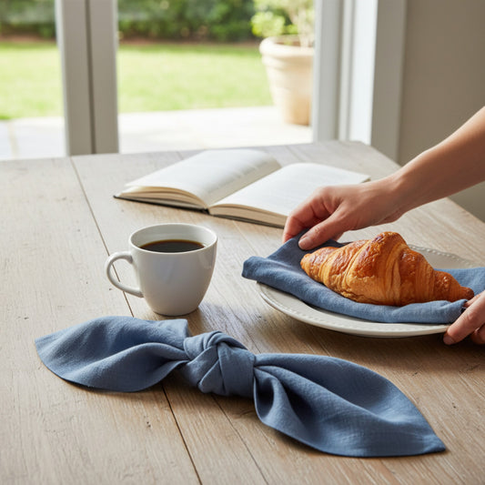 Rustic Navy Blue Linen Napkins – 100% French Flax – Stonewashed Pure Linen Cloth Napkins – Mitered Corners – Set of 4
