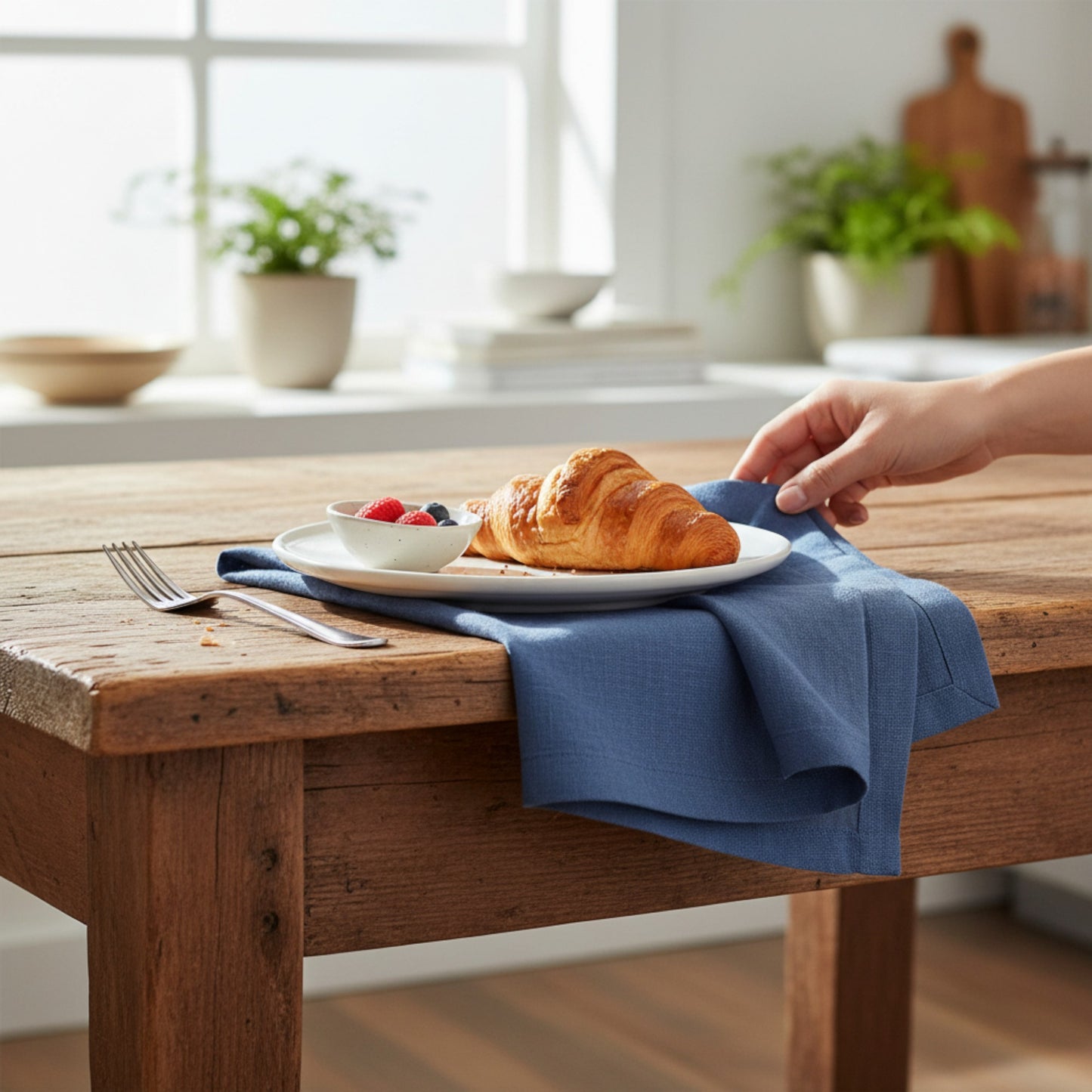 Rustic Navy Blue Linen Napkins – 100% French Flax – Stonewashed Pure Linen Cloth Napkins – Mitered Corners – Set of 4