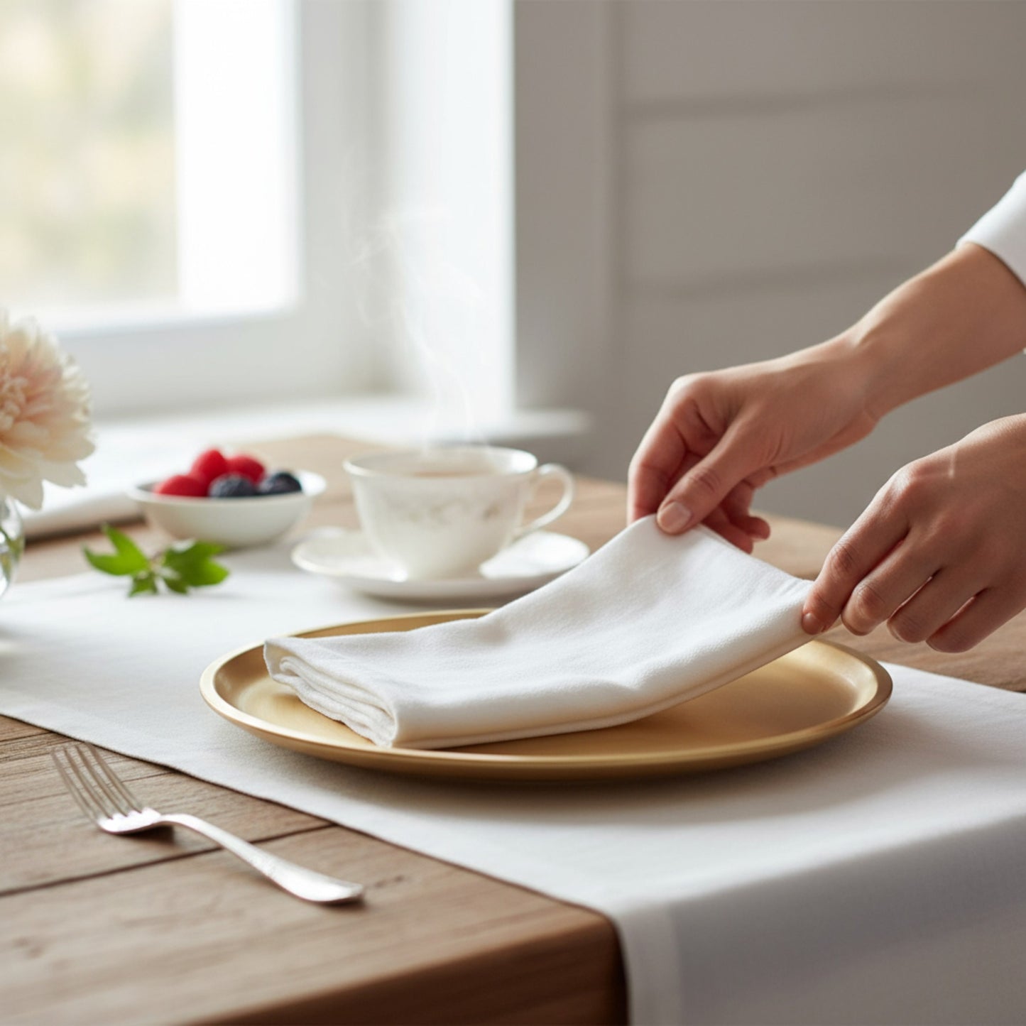 White Linen Napkins – 100% French Flax – Stonewashed Pure Linen Cloth Napkins – Mitered Corners – Set of 4