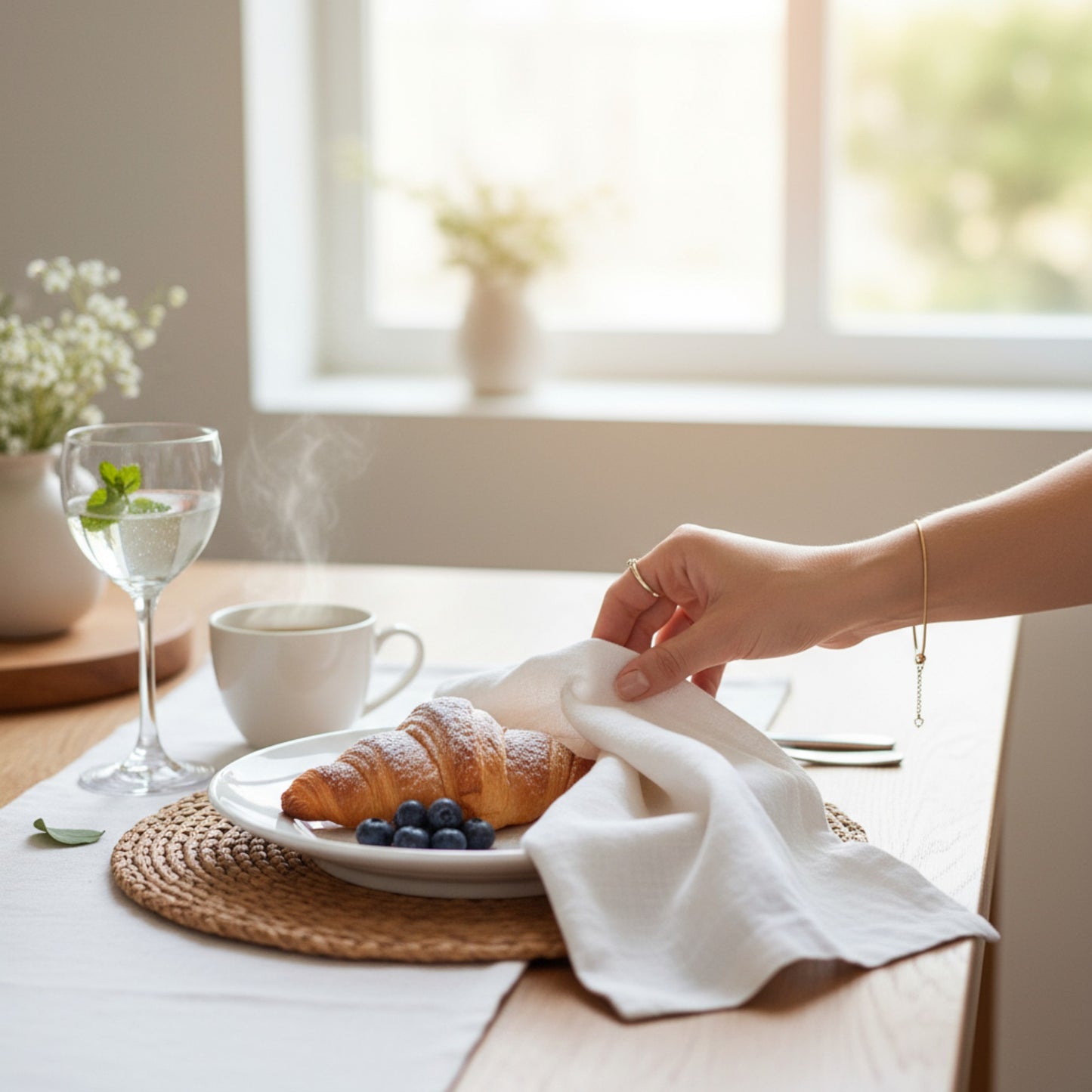 White Linen Napkins – 100% French Flax – Stonewashed Pure Linen Cloth Napkins – Mitered Corners – Set of 4